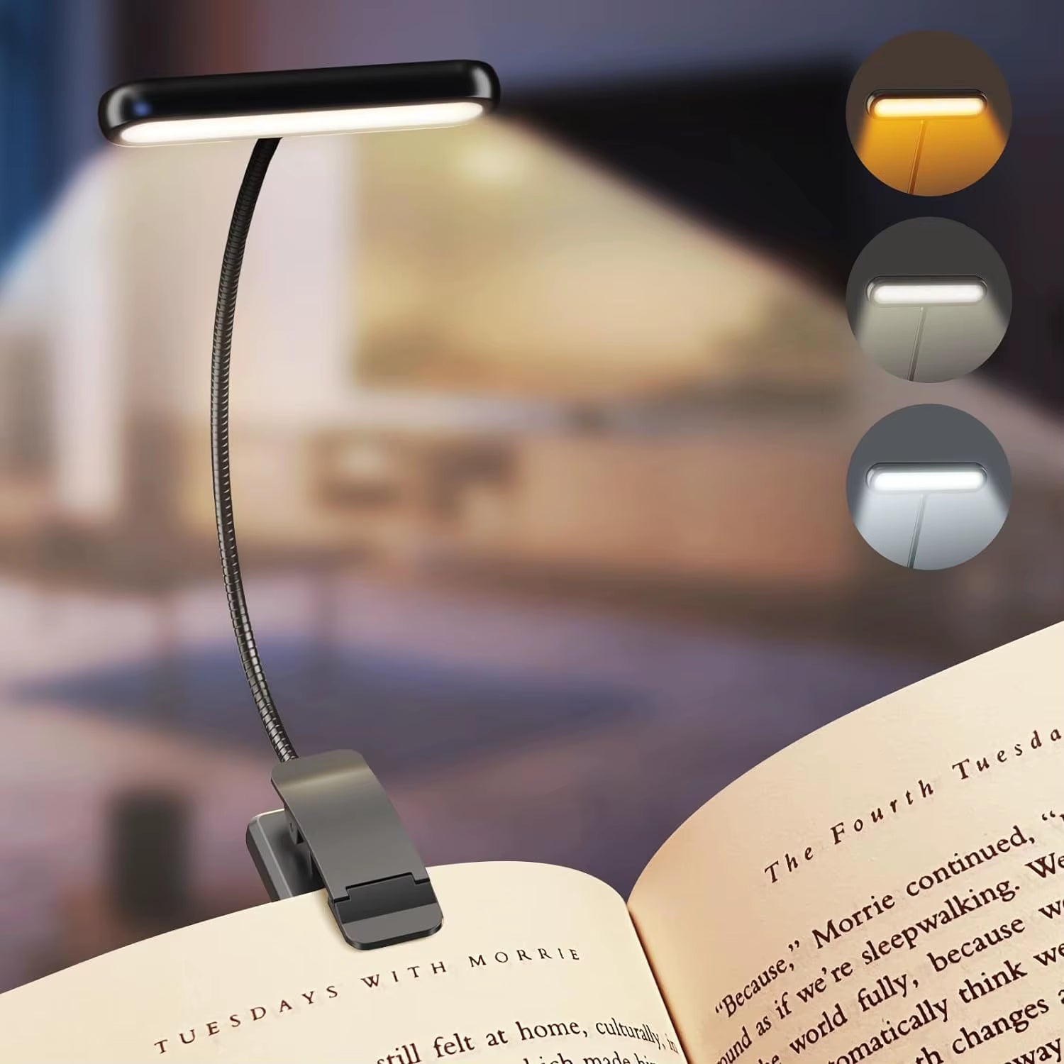 LED Book Light Reading Light Eye Caring Clip-On USB Rechargeable Dimmable Light Lamp Adjustable Flexible Night Reading Lamp