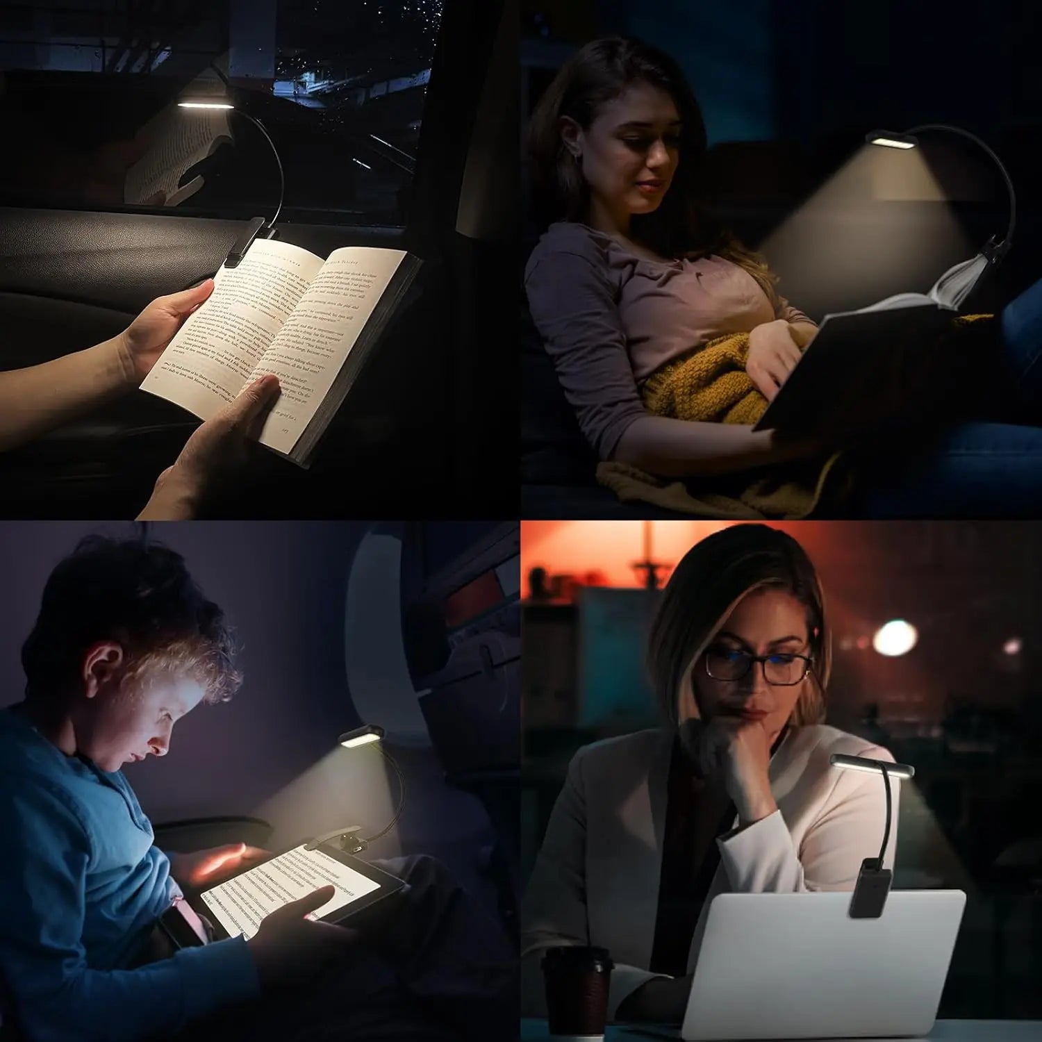 LED Book Light Reading Light Eye Caring Clip-On USB Rechargeable Dimmable Light Lamp Adjustable Flexible Night Reading Lamp